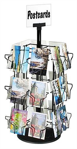 Rotating Postcard Display w/ Sign Clip, 24 Pockets - Black