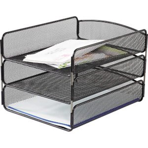 Safco 3-Tier Steel Mesh Desk Tray, Black