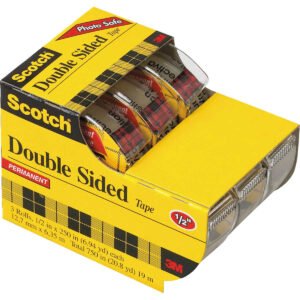 Scotch Double Sided Tape with Dispenser, 1/2" x 250", Clear, 3 ct