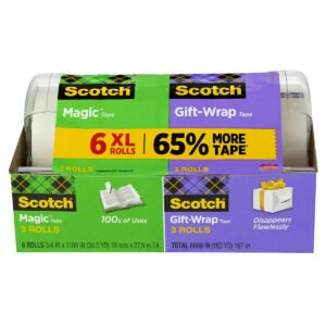 Scotch Magic Tape and Gift-Wrap Tape with Dispenser, 3/4" x 1100", Clear, 6 ct
