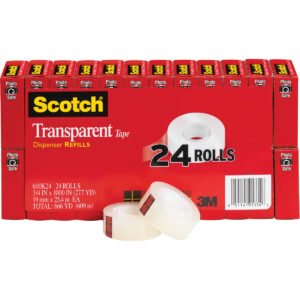 Scotch Transparent Tape, 3/4"W x 1000"L, 24 ct