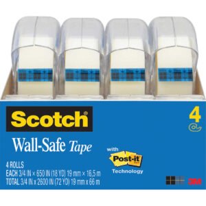 Scotch Wall-Safe Tape with Dispenser, 3/4" x 650", Clear, 4 ct