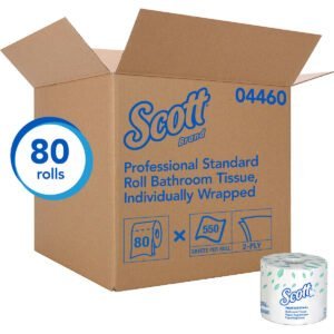 Scott 2-Ply Bath Tissue, Standard Roll, 2-Ply, 4.1" x 4", 550 Sheets, 80 ct