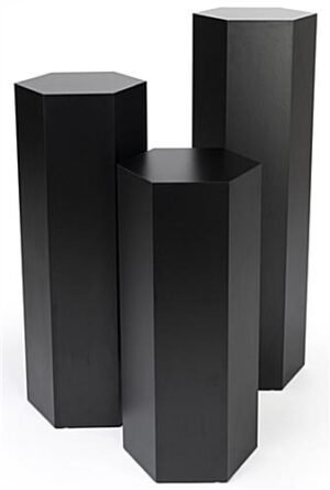 Set of 3 Hexagonal Pedestals, Laminated Particle Board, Various Sizes - Black