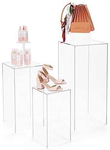 Set of 3 Pedestals for Floor, Square Tops, 3 Sizes, Fillable, Acrylic - Clear - Image 2