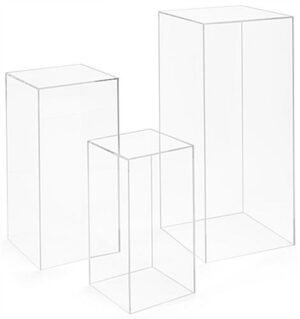 Set of 3 Pedestals for Floor, Square Tops, 3 Sizes, Fillable, Acrylic - Clear
