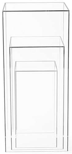 Set of 3 Pedestals for Floor, Square Tops, 3 Sizes, Fillable, Acrylic - Clear - Image 5