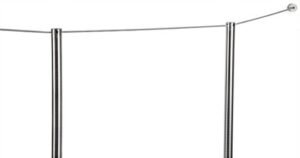 Set of (4) 16” QueuePole.Slim Posts, 2 Wall Receptors, w/ 50’ Gray Cord - Silver