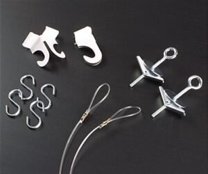 Sign Hanging Hardware with (2) 12" Nylon Lines, Bolts, Hooks and Clips for Ceiling