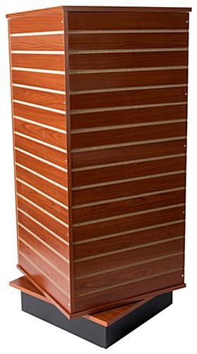 Slatwall Cube Fixture for Floor, 4 Sides, Rotating, Base Wheels - Cherry