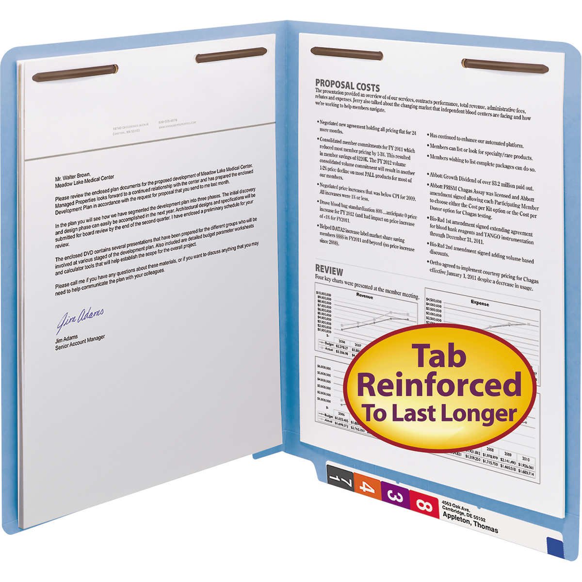 Smead End Tab Fastener Folder, Shelf-Master Reinforced Straight Cut Tab, 2 Fasteners, Letter, Blue, 50 ct - Image 2