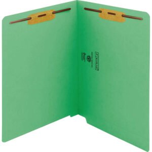 Smead End Tab Fastener Folder, Shelf-Master Reinforced Straight Cut Tab, 2 Fasteners, Letter, Green, 50 ct