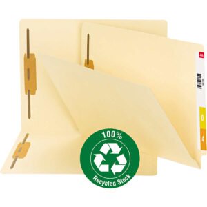 Smead End Tab Recycled Fastener Folder, Reinforced Straight Cut Tab, 2 Fasteners, Letter, Manila, 50 ct
