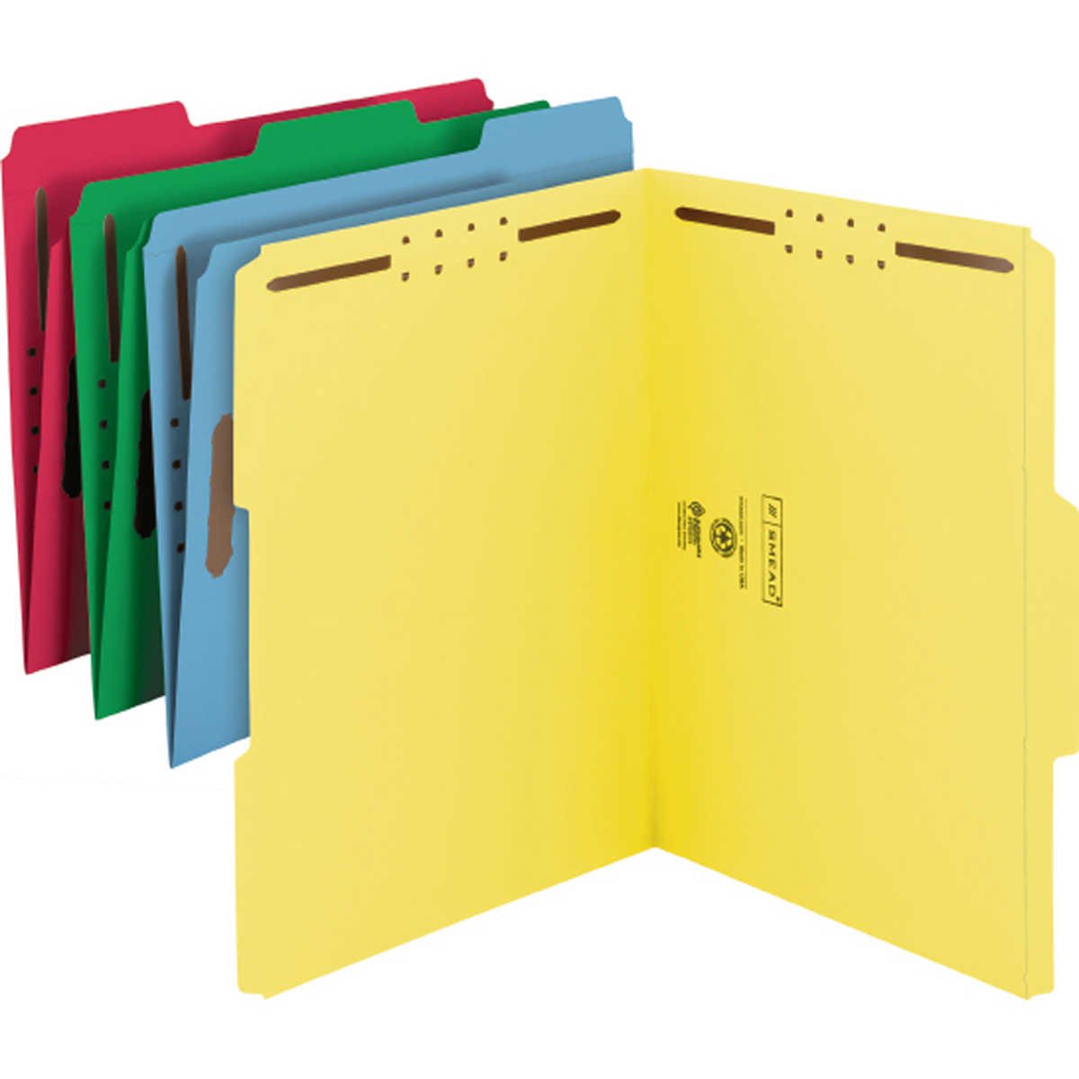 Smead Fastener Folder, 2 Fasteners, Reinforced 1/3-Cut Tab, Letter, Assorted Colors, 50 ct - Image 2