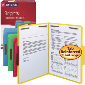 Smead Fastener Folder, 2 Fasteners, Reinforced 1/3-Cut Tab, Letter, Assorted Colors, 50 ct