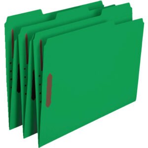 Smead Fastener Folder, 2 Fasteners, Reinforced 1/3-Cut Tab, Letter, Green, 50 ct