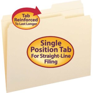 Smead File Folder, Reinforced 2/5-Cut Right Position Top Tab, Guide Height, Letter, Manila, 100 ct (SMD10386)