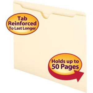 Smead File Jacket, Reinforced Straight Cut Tab, No Expansion, Letter, Manila, 100 ct