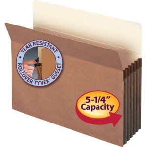 Smead File Pocket, Straight Cut Tab, 5-1/4" Expansion, Letter, Redrope, 10 ct