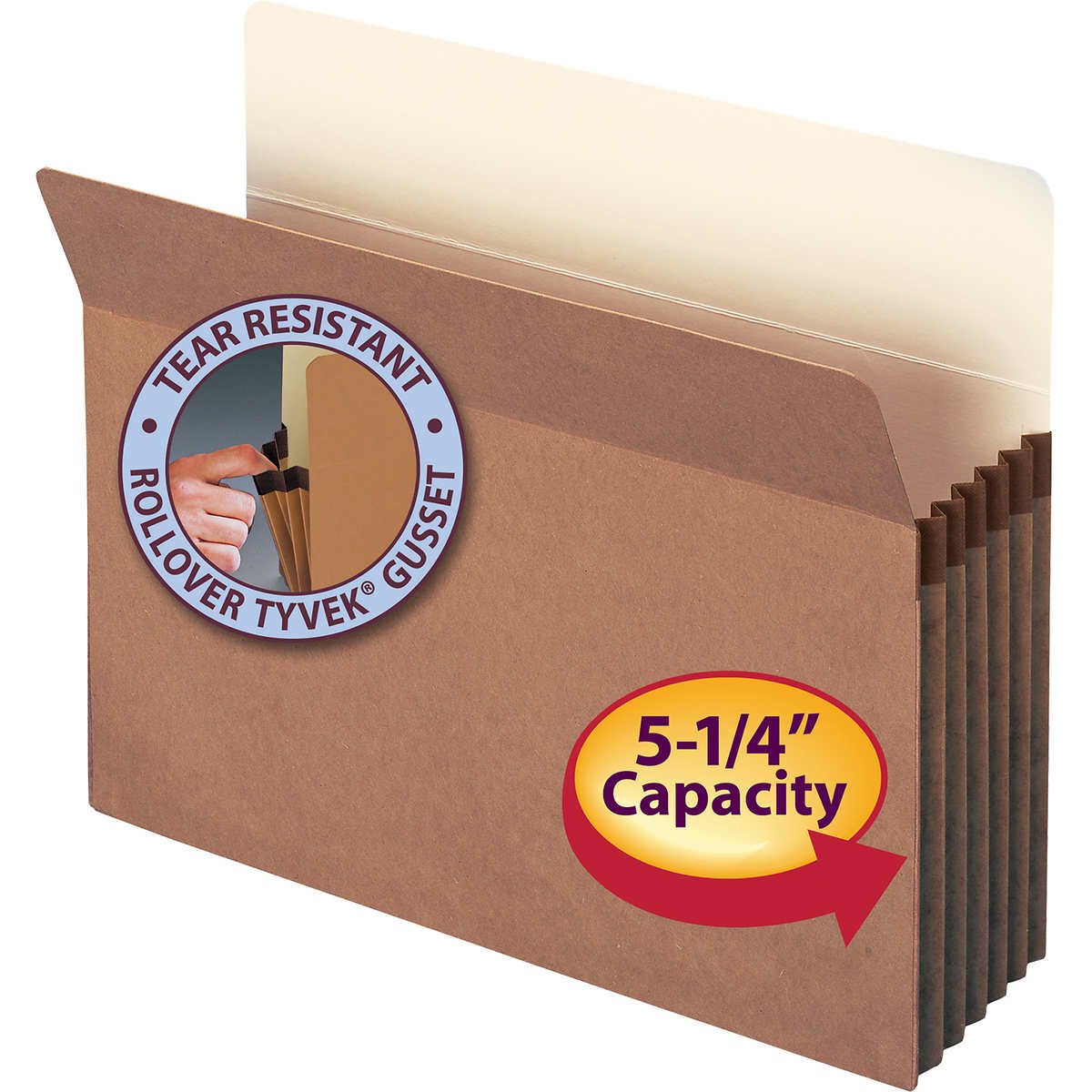 Smead File Pocket, Straight Cut Tab, 5-1/4" Expansion, Letter, Redrope, 10 ct