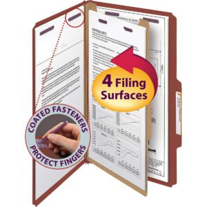 Smead Pressboard Classification Folder, 1 Divider, 2" Expansion, Legal, Red, 10 ct