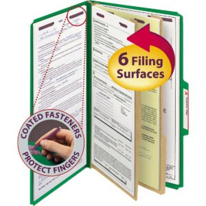 Smead Pressboard Classification Folder, 2 Divider, 2" Expansion, Legal, Green, 10 ct