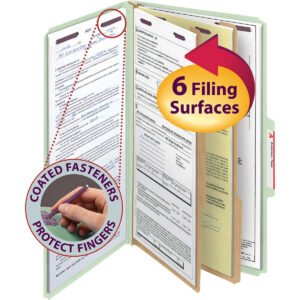 Smead Pressboard Classification Folder, 2 Divider, 2" Expansion, Legal, Gray/Green, 10 ct