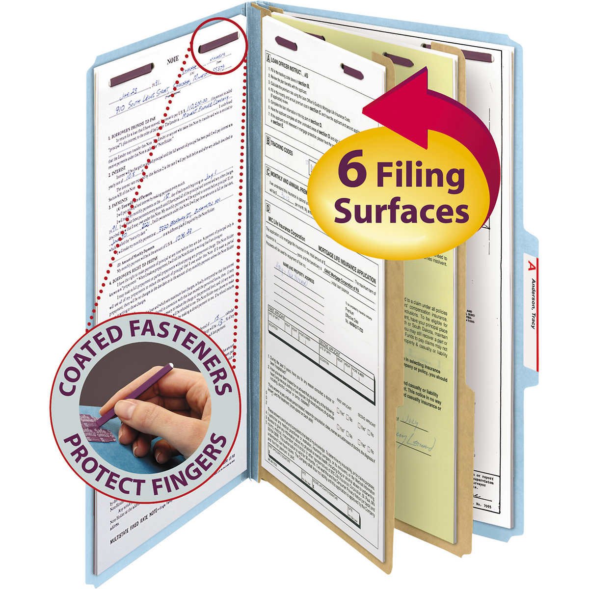 Smead Pressboard Classification Folder, 2 Divider, 2" Expansion, Legal, Blue, 10 ct - Image 2