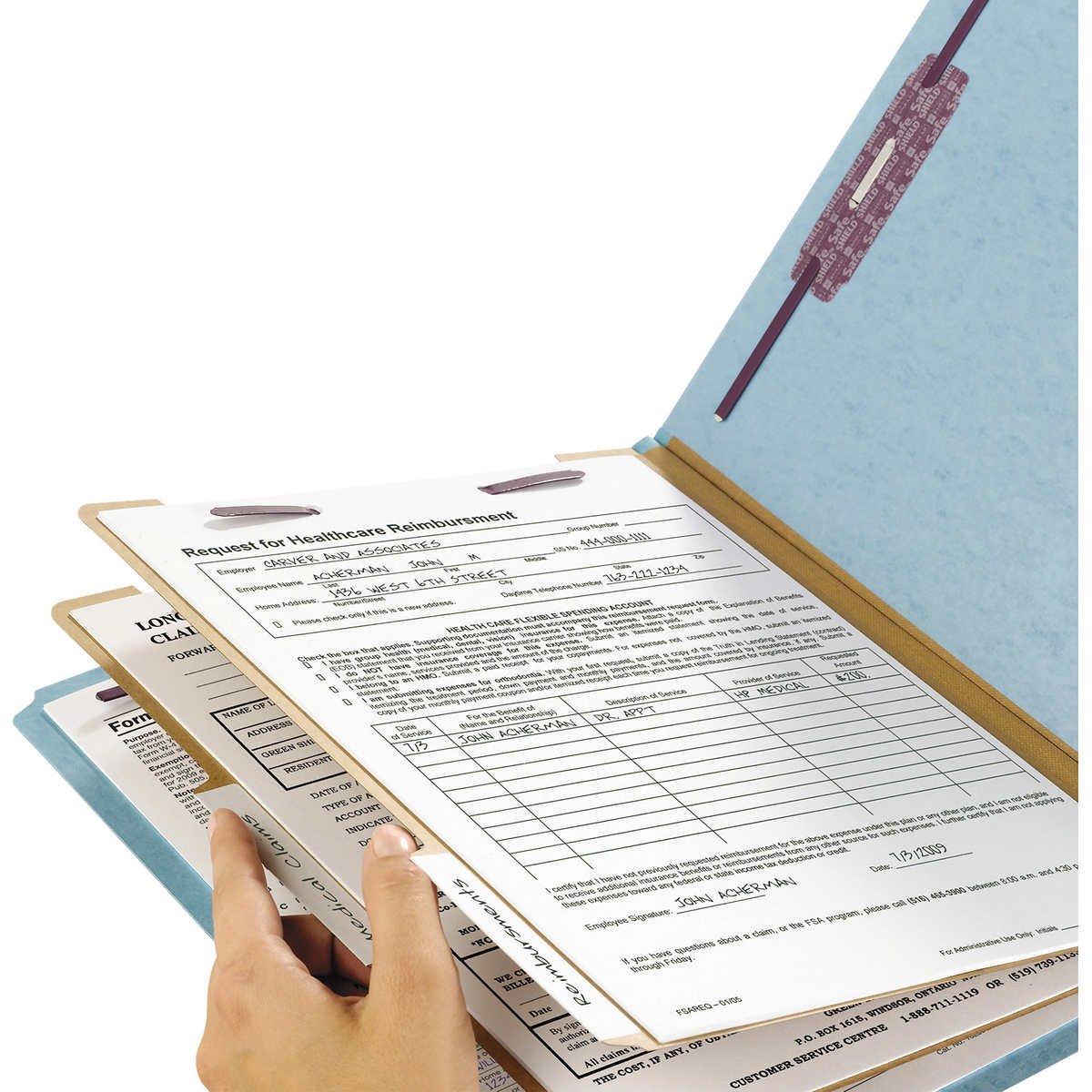 Smead Pressboard Classification Folder, 2 Divider, 2" Expansion, Legal, Blue, 10 ct - Image 3