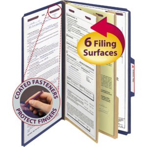 Smead Pressboard Classification Folder, 2 Divider, 2" Expansion, Legal, Dark Blue, 10 ct