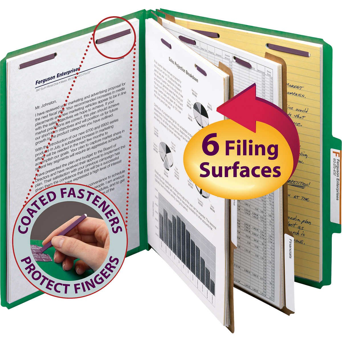Smead Pressboard Classification Folder, 2 Divider, 2" Expansion, Letter, Green, 10 ct - Image 2