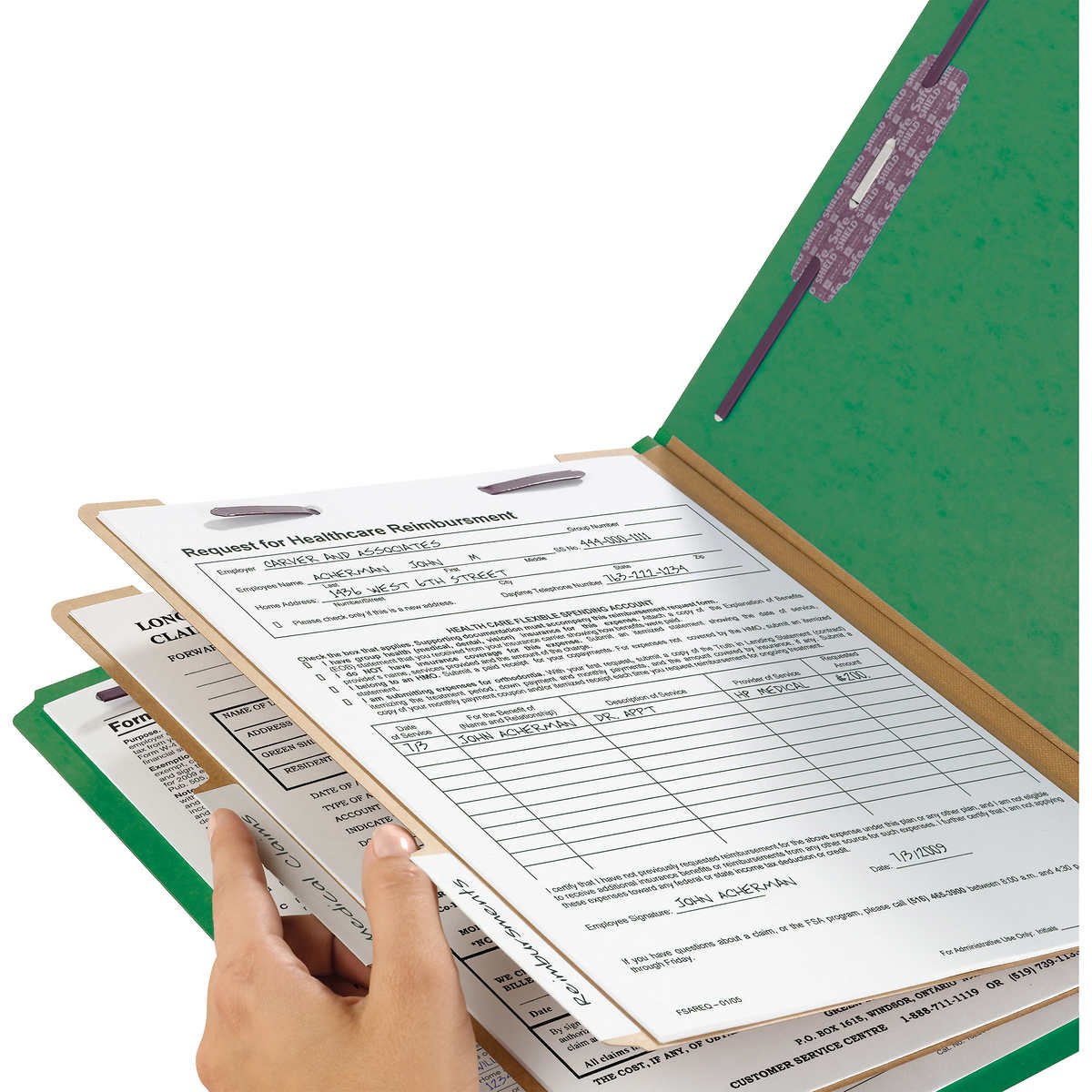 Smead Pressboard Classification Folder, 2 Divider, 2" Expansion, Letter, Green, 10 ct - Image 4