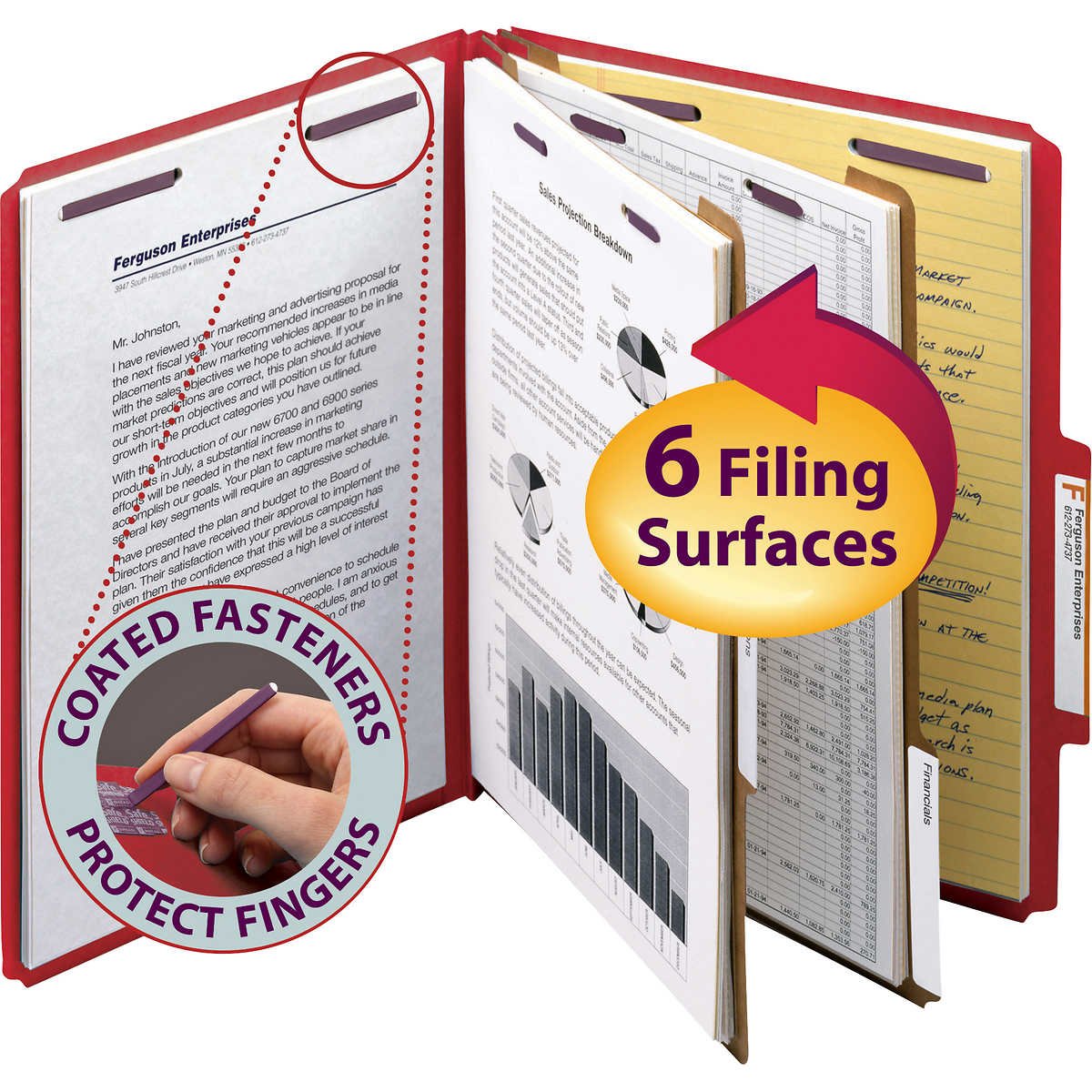 Smead Pressboard Classification Folder, 2 Divider, 2" Expansion, Letter, Bright Red, 10 ct - Image 2