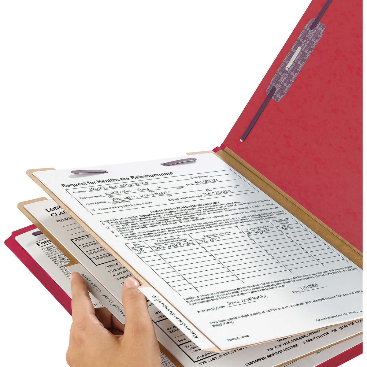 Smead Pressboard Classification Folder, 2 Divider, 2" Expansion, Letter, Bright Red, 10 ct - Image 4