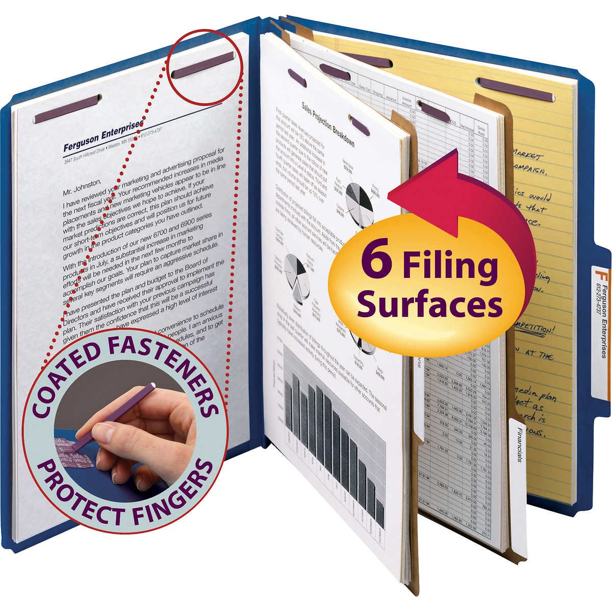 Smead Pressboard Classification Folder, 2 Divider, 2" Expansion, Letter, Dark Blue, 10 ct - Image 2