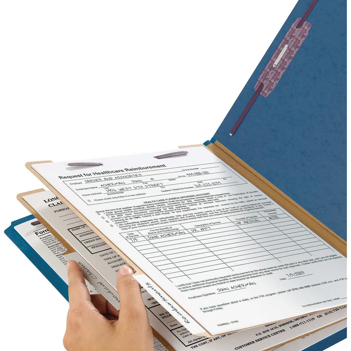 Smead Pressboard Classification Folder, 2 Divider, 2" Expansion, Letter, Dark Blue, 10 ct - Image 4