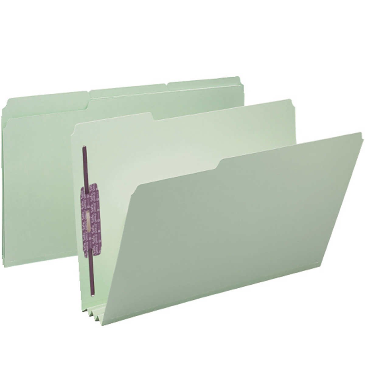 Smead Pressboard Fastener Folder, 2 Fasteners, 1/3-Cut Tab, 3" Expansion, Legal, Gray/Green, 25 ct