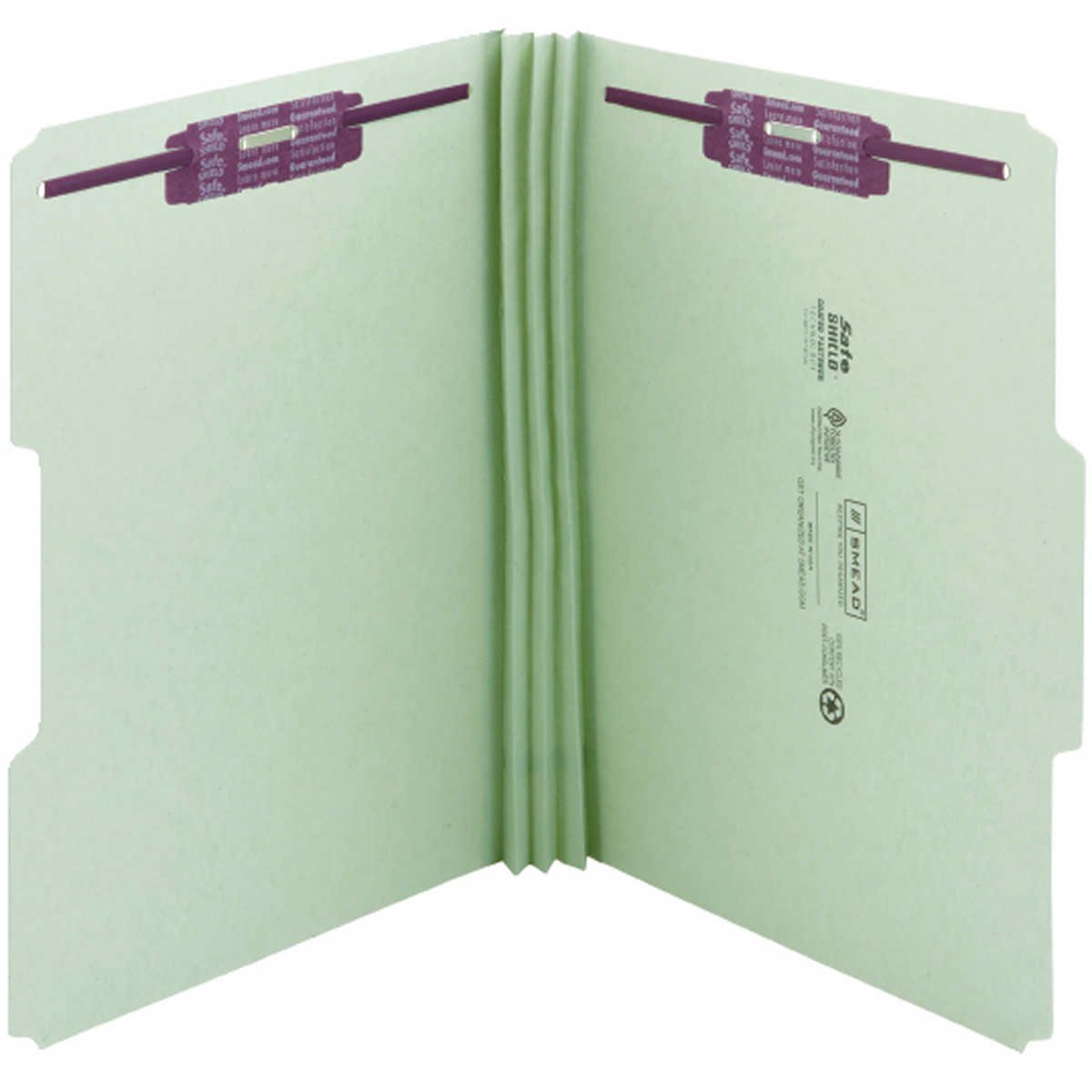 Smead Pressboard Fastener Folder, 2 Fasteners, 1/3-Cut Tab, 3" Expansion, Legal, Gray/Green, 25 ct - Image 2