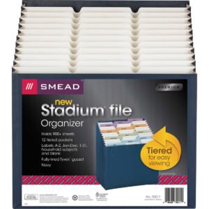 Smead Stadium File, 12 Sections, 1/12-Cut Tab, Letter Size, Navy