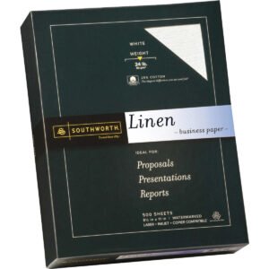 Southworth Linen Business Paper, 91 Bright, 24 lb, White, 8-1/2" x 11", 1 Ream, 500 Sheets
