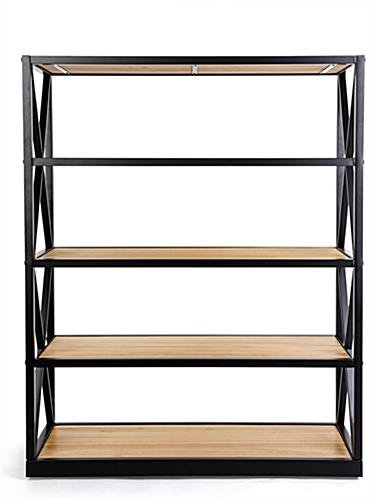 Steel Frame X-Sided Shelving Unit with 5 Solid Wood Tiers, Open Back - Natural - Image 2