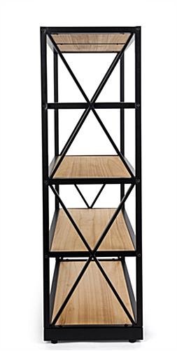 Steel Frame X-Sided Shelving Unit with 5 Solid Wood Tiers, Open Back - Natural - Image 3