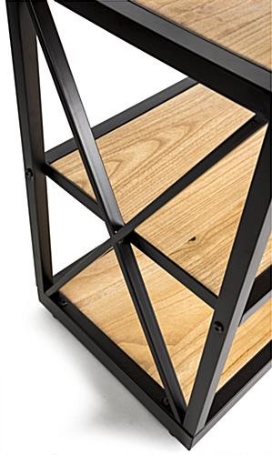 Steel Frame X-Sided Shelving Unit with 5 Solid Wood Tiers, Open Back - Natural - Image 4