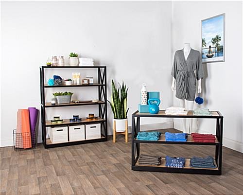 Steel Frame X-Sided Shelving Unit with 5 Solid Wood Tiers, Open Back - Natural - Image 8