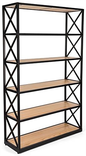 Steel Frame X-Sided Shelving Unit with 6 Solid Wood Tiers, Open Back - Natural - Image 2