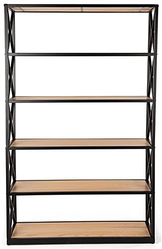 Steel Frame X-Sided Shelving Unit with 6 Solid Wood Tiers, Open Back - Natural - Image 3