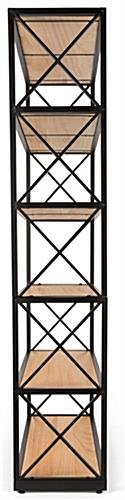 Steel Frame X-Sided Shelving Unit with 6 Solid Wood Tiers, Open Back - Natural - Image 5