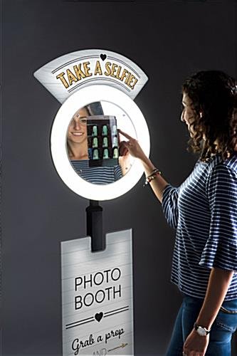 Tablet Photo Booth Floor Station, LED Light Ring, Adjustable, Custom Graphics – Black - Image 6