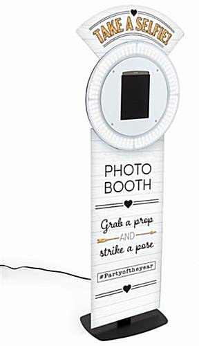 Tablet Photo Booth Floor Station, LED Light Ring, Adjustable, Custom Graphics – Black