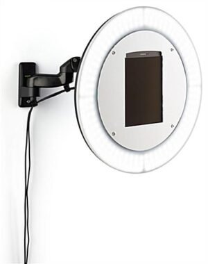 Tablet Photo Booth Station, LED Light Ring, Articulating Arm, Wall Mount - Black